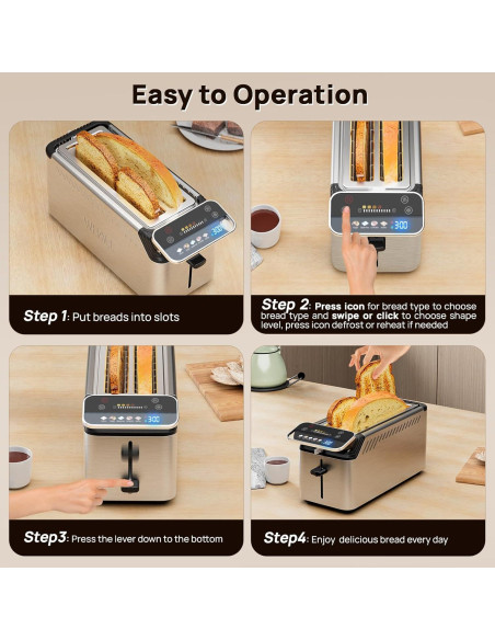Tostadora de 4 Rebanadas Whall KST088 Acero Inoxidable Táctil