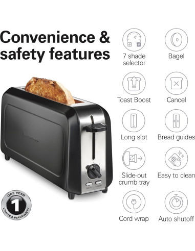 Tostadora Hamilton Beach 2 Rebanadas Negra con Control de Dorado