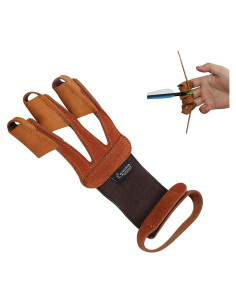 Guante de Tiro con Arco Huntingdoor 3 Dedos Piel Marrón