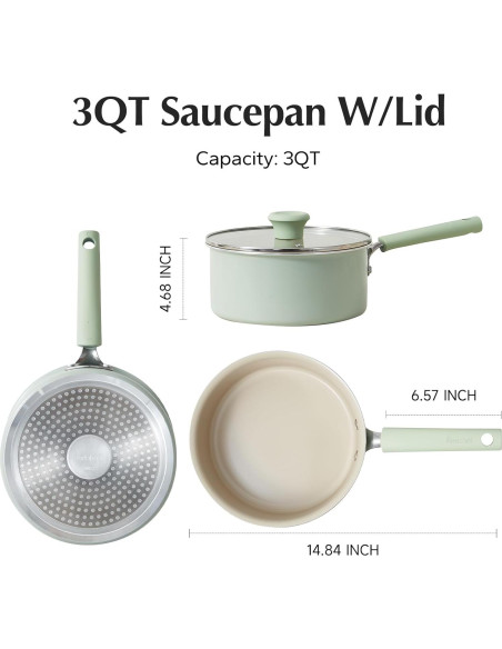 Cacerola Antiadherente Cerámica Redchef 1.42L y 2.84L con Tapa