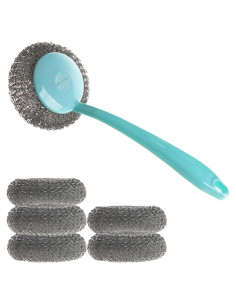 6 Esponjas de Acero Inoxidable Wideskall con Mango para Cocina