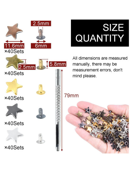 200 Sets Remaches de Cuero Estrella 12mm CooBigo + Herramienta