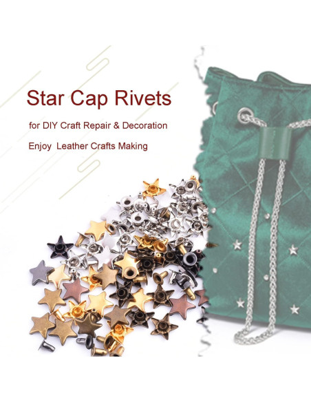 200 Sets Remaches de Cuero Estrella 12mm CooBigo + Herramienta