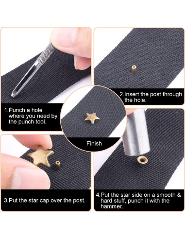 200 Sets Remaches de Cuero Estrella 12mm CooBigo + Herramienta