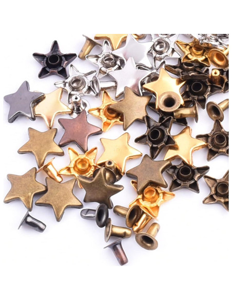 200 Sets Remaches de Cuero Estrella 12mm CooBigo + Herramienta