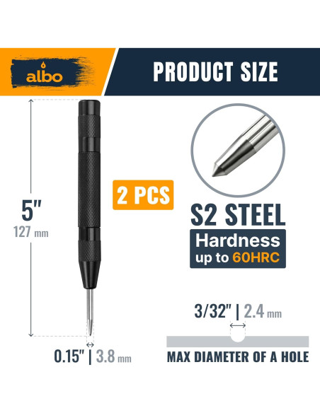 ALBO Punzón Automático de Centro 5" (12.7 cm) - 2 Pcs