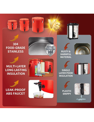 Dispensador de Bebidas Aislado JopaihoVie 26.5L Rojo con Grifo