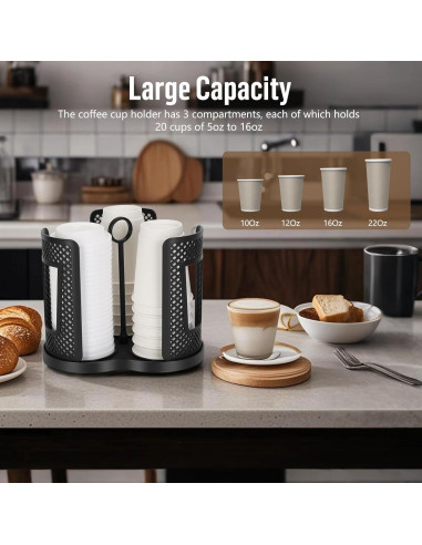 Dispensador de Tazas de Papel Yummy Sam 3 Compartimentos 360