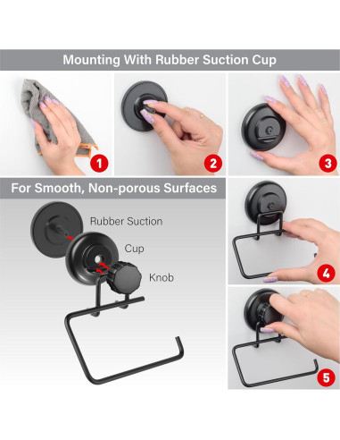 Soporte de Papel Higiénico HASKO Negro Acero Inoxidable Ventosa