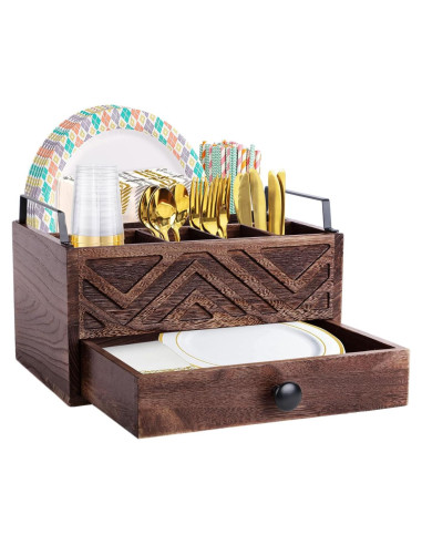 Dispensador de Platos de Papel Aikosell con Cajón de Madera