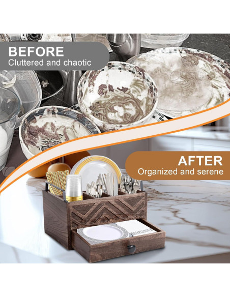 Dispensador de Platos de Papel Aikosell con Cajón de Madera