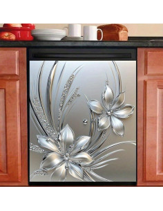 Cubierta Magnética de Lavavajillas BlissYard Floral Plateada 65x58cm 2