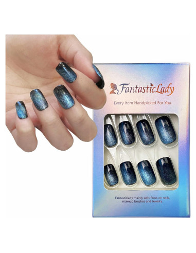 Uñas Postizas Magnéticas Azul 24 Piezas Fantastic Lady