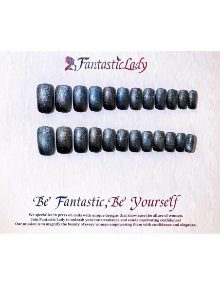 Uñas Postizas Magnéticas Azul 24 Piezas Fantastic Lady