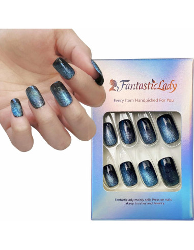 Uñas Postizas Magnéticas Azul 24 Piezas Fantastic Lady
