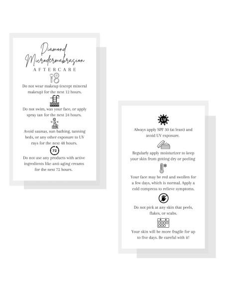 Tarjetas de Cuidado Posterior Microdermoabrasión Lashicorn 50 Unidades