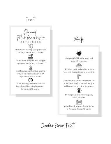 Tarjetas de Cuidado Posterior Microdermoabrasión Lashicorn 50 Unidades