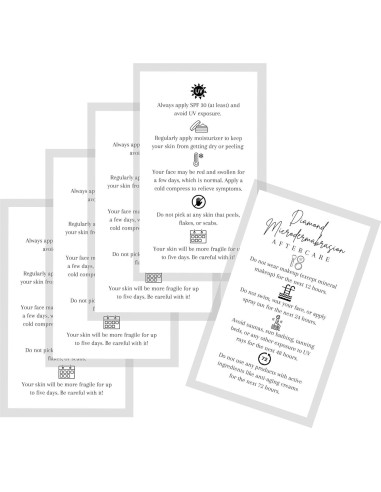 Tarjetas de Cuidado Posterior Microdermoabrasión Lashicorn 50 Unidades