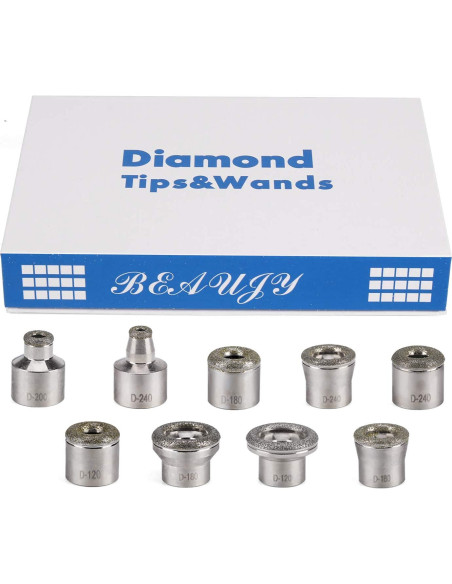 9 Puntas de Microdermoabrasión Yofuly + 3 Varitas Accesorios