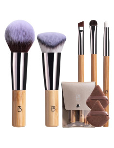 Juego de Brochas de Maquillaje BS-MALL 7 Piezas con Puff Bambú