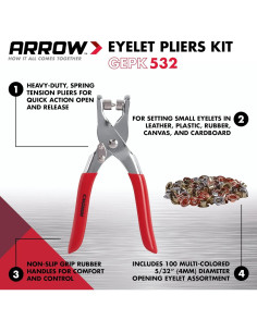 Kit de Herramientas de Ojal Arrow GEPK532 con 100 Ojales 4mm 2