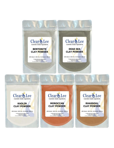 Paquete de 5 Polvos de Arcilla Cosmética ClearLee - 100% Pura
