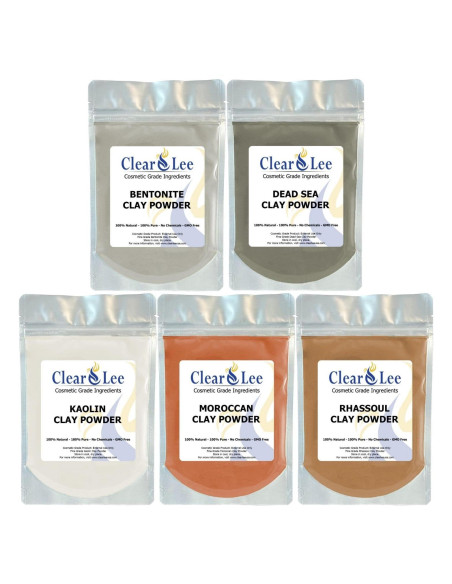 Paquete de 5 Polvos de Arcilla Cosmética ClearLee - 100% Pura
