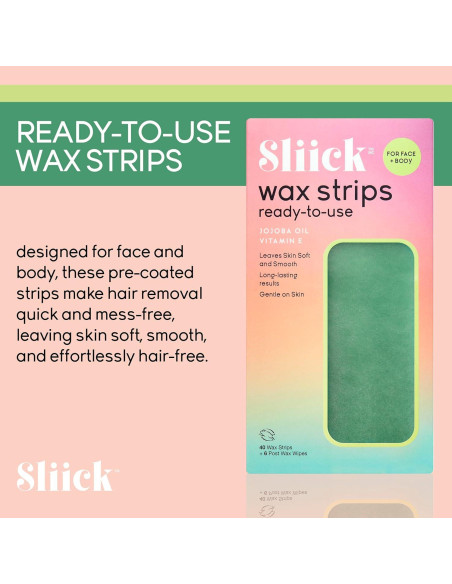 Cintas de Cera Sliick para Eliminación de Vello - 40 Unidades con Jojoba y Vitamina E