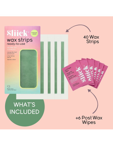 Cintas de Cera Sliick para Eliminación de Vello - 40 Unidades con Jojoba y Vitamina E