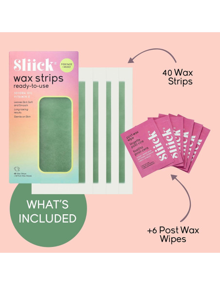 Cintas de Cera Sliick para Eliminación de Vello - 40 Unidades con Jojoba y Vitamina E