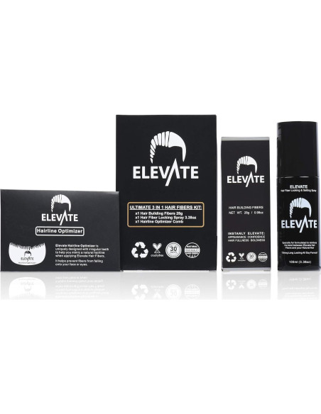 Kit 3 en 1 Elevate para Cabello Fino - Fibras, Spray y Peine