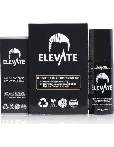Kit 3 en 1 Elevate para Cabello Fino - Fibras, Spray y Peine