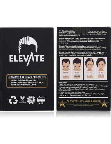 Kit 3 en 1 Elevate para Cabello Fino - Fibras, Spray y Peine