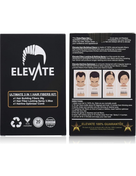 Kit 3 en 1 Elevate para Cabello Fino - Fibras, Spray y Peine