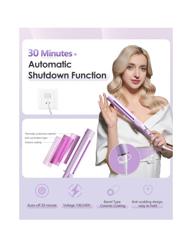 Rizador de Cabello NOVUS 3.18 cm con Clip Ajustable y Iones Negativos