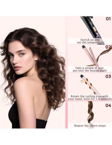 Plancha de Rizar 25mm Lam(MS)pen Barril Largo Temperatura Ajustable