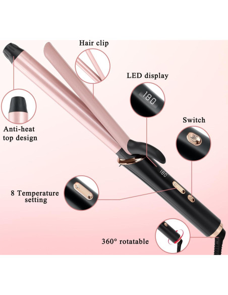 Plancha de Rizar 25mm Lam(MS)pen Barril Largo Temperatura Ajustable