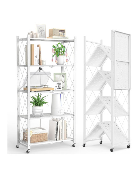 Estante Plegable SKONYON de 5 Niveles con Ruedas 360 Blanco