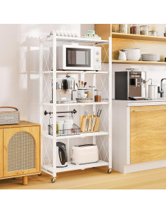 Estante Plegable SKONYON de 5 Niveles con Ruedas 360 Blanco 2