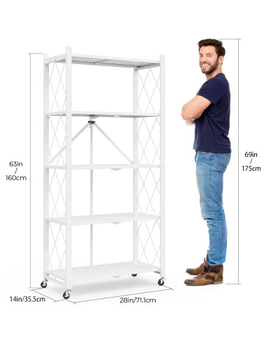 Estante Plegable SKONYON de 5 Niveles con Ruedas 360 Blanco