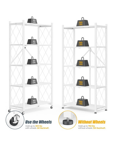 Estante Plegable SKONYON de 5 Niveles con Ruedas 360 Blanco
