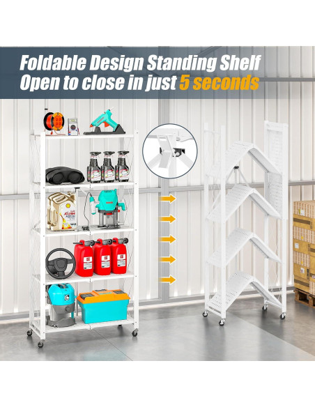 Estante Plegable SKONYON de 5 Niveles con Ruedas 360 Blanco