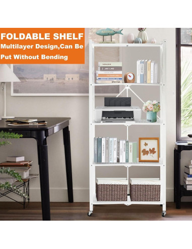 Estante Plegable SKONYON de 5 Niveles con Ruedas 360 Blanco
