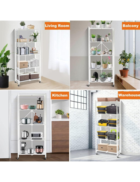 Estante Plegable SKONYON de 5 Niveles con Ruedas 360 Blanco