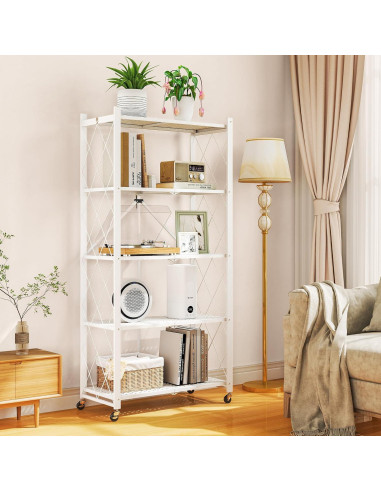 Estante Plegable SKONYON de 5 Niveles con Ruedas 360 Blanco