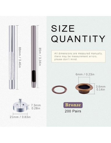 Kit de Ojetes de Bronce Swpeet 206 Sets 6mm con Herramientas