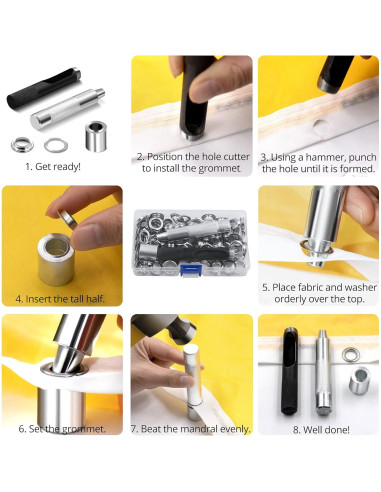 Kit de Herramientas para Ojetes Anley - 100 Juegos Plateados