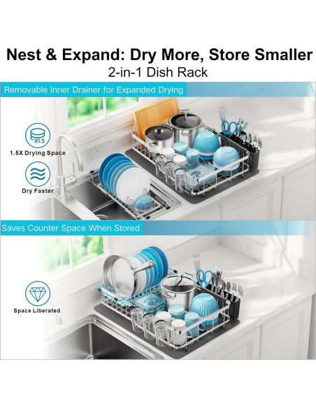 Estante de Secado de Platos GSlife Acero Inoxidable Expandible 42-54 cm