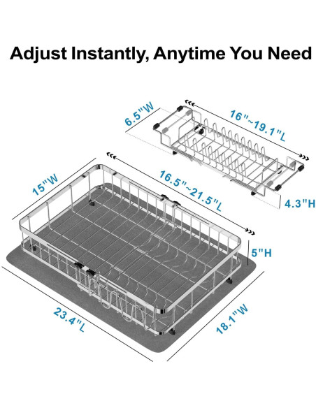 Estante de Secado de Platos GSlife Acero Inoxidable Expandible 42-54 cm