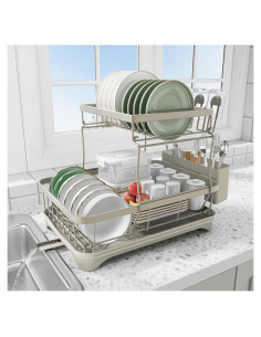 Escurridor de Platos HOMEBOSILY 2 Niveles con Drenaje Automático